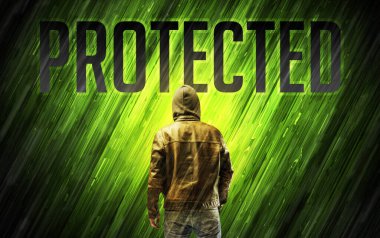 Güvenlik kavramı olan gizemli bir adam.