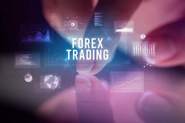 İş grafikleri ve simgeler konseptiyle tablete dokunmak