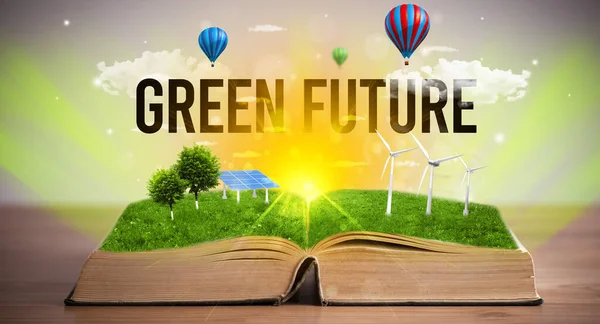 Open book, renewable energy concept — Stock Photo, Image