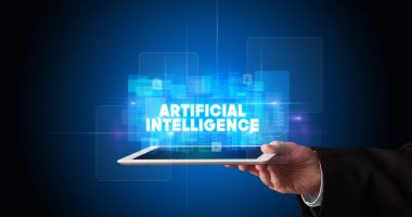 Tablet tutan kişi, teknoloji konsepti