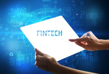 El işi fütüristik tablet, teknoloji konsepti.