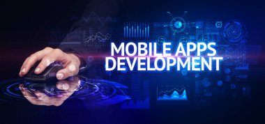 El ele tutuşan kablosuz çevre, modern teknoloji kavramı