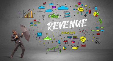 Şemsiyenin arkasına saklanan iş adamı