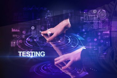 Businessman touching huge display concept