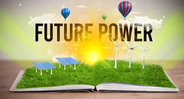 Open book, renewable energy concept — Stock Photo, Image