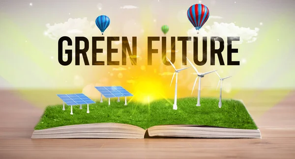 Open book, renewable energy concept — Stock Photo, Image