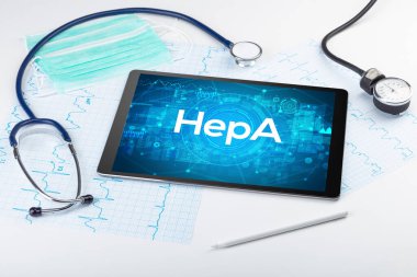 Tıbbi kısaltmalı bir tabletin yakın plan görüntüsü