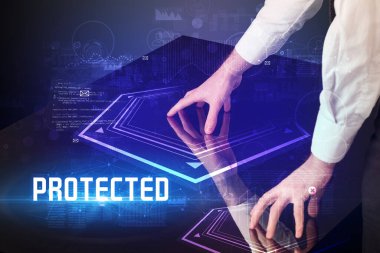 Hand touching digital table concept