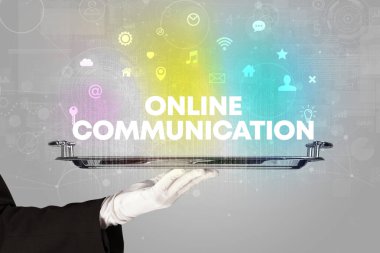 Waiter serving social networking concept