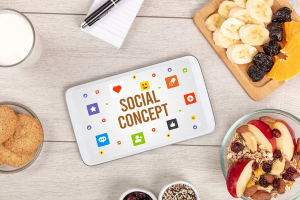Compostage sain Tablette Pc, concept de réseautage social — Photo
