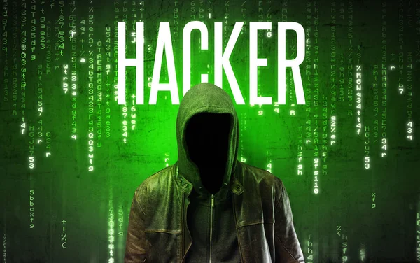 Gezichtloze hacker met inscriptie concept — Stockfoto