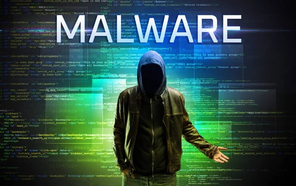 Faceless hacker on code background — Stock Photo, Image