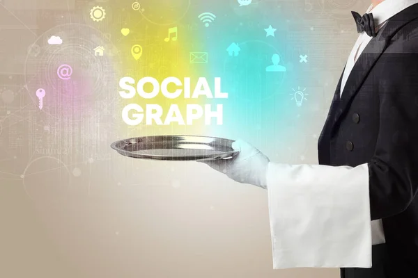 Waiter serving social networking concept — Photo