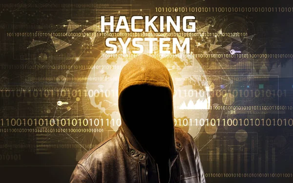 Безликий хакер за работой, концепция безопасности — стоковое фото
