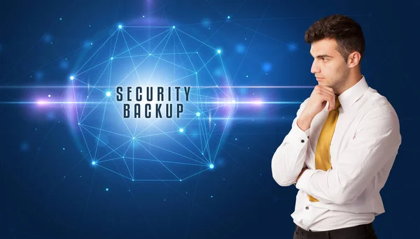 Businessman thinking about security concept — Photo