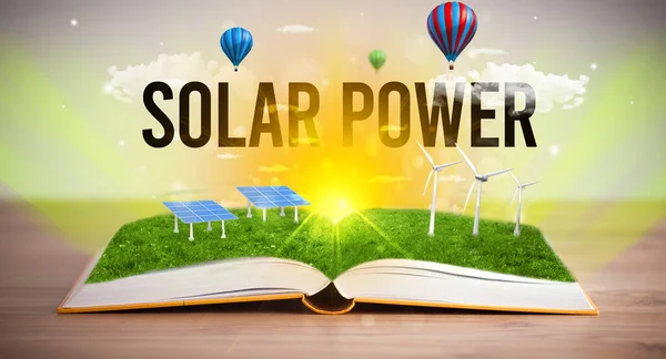 Open book, renewable energy concept — Stock Photo, Image