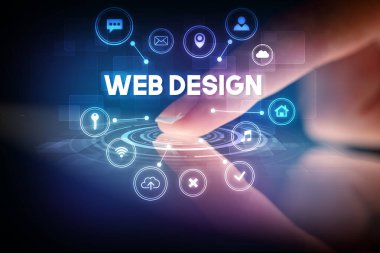 Web teknolojisi simgeleriyle tablete dokunmak