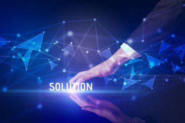 Businessman touching huge screen concept