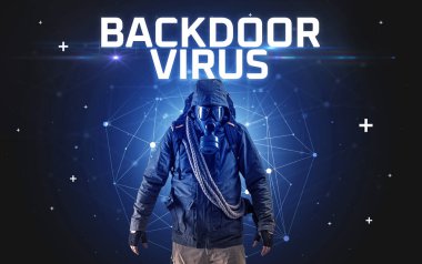 Gizemli hacker, online saldırı konsepti