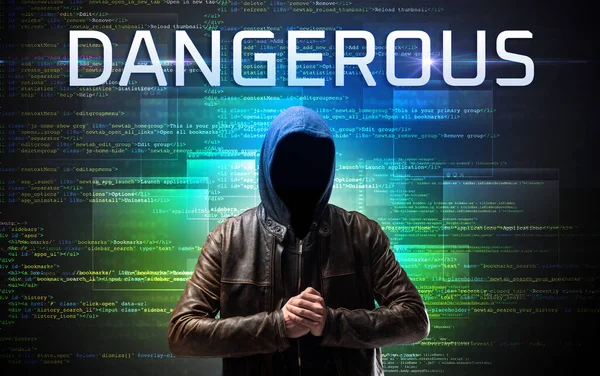 Faceless hacker on code background — Stock Photo, Image