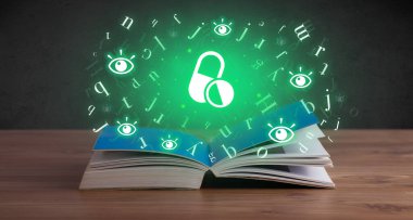 Sağlık simgeleriyle tıp kitabını aç