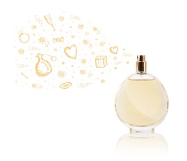 Güzel parfüm şişesinden eskizler çıkıyor.