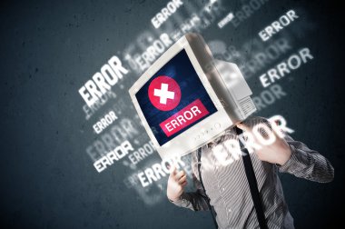 pc monitör t onun baş ve hata iletileri ile iş adamı