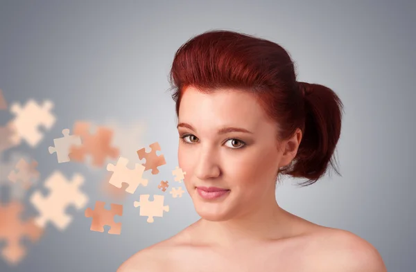 Hübsches junges Mädchen mit Haut Puzzle-Illustration — Stockfoto