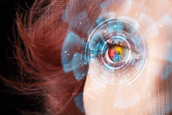 Future woman with cyber technology eye panel concept — Stock Photo, Image