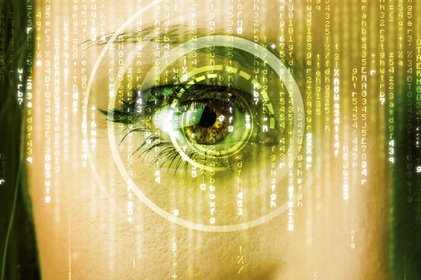 Moderne Cyber-Frau mit Matrix-Auge — Stockfoto