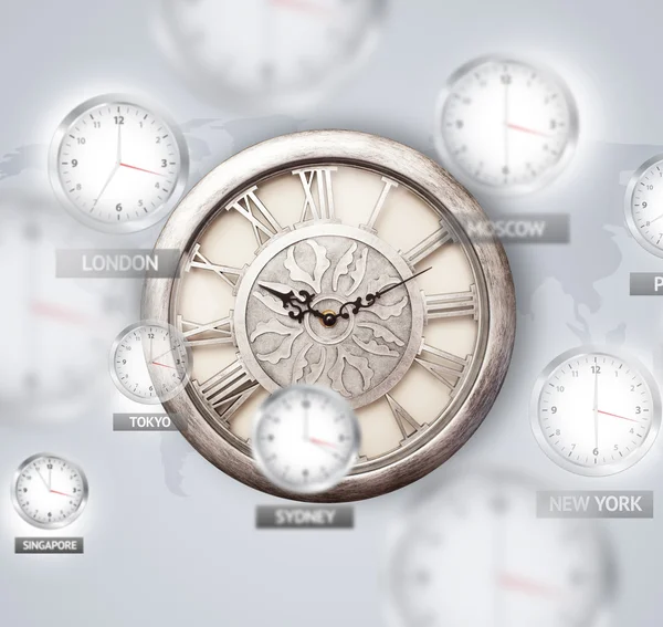 Clocks and time zones over the world concept — Stock Photo, Image