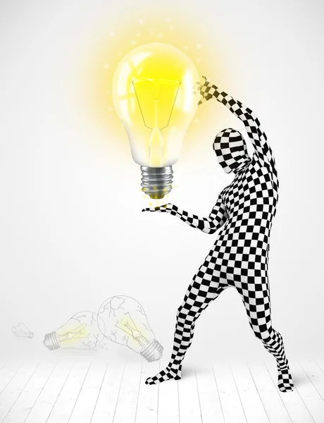 Man in full body with glowing light bulb — Stock Photo, Image