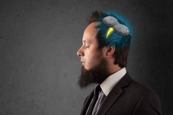 Man with thunderstorm lightning head — Stock Photo, Image