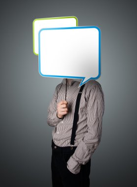 konuşma balonu tutan işadamı 