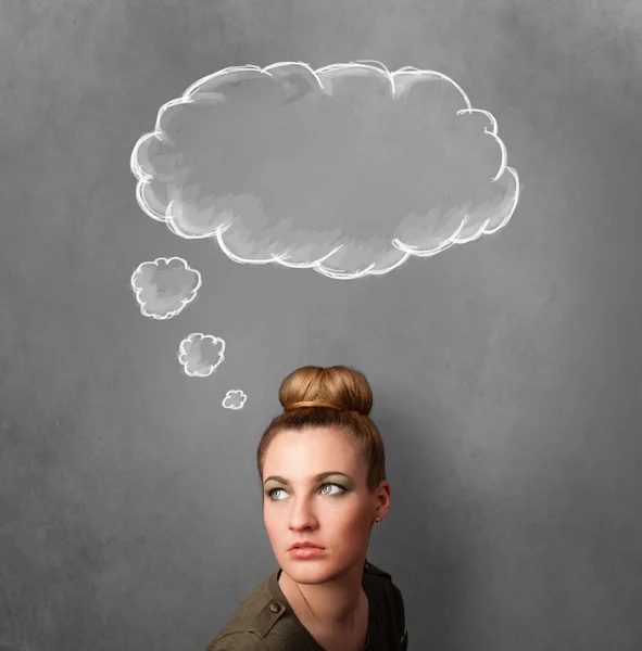 Thoughtful woman with cloud above her head — Stock Photo, Image