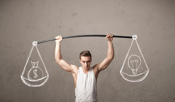 Uomo muscolare cercando di ottenere equilibrato — Foto Stock