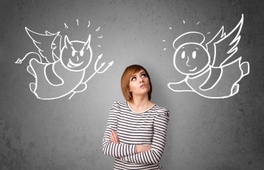 melek ve şeytan arasında duran kadın