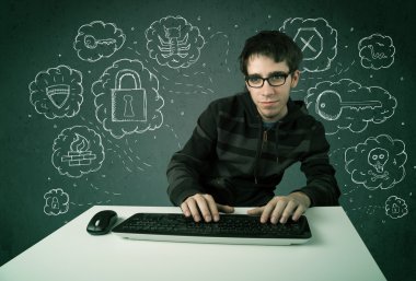 Virüslü ve düşüncelerini hackleyen genç inek bilgisayar korsanı.