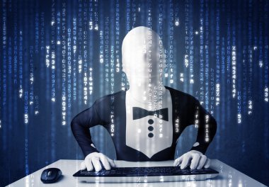 hacker fütüristik ağ üzerinden bilgi çözme vücut maskesi
