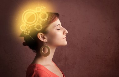 Zeki kız makine kafa çizimi ile düşünme