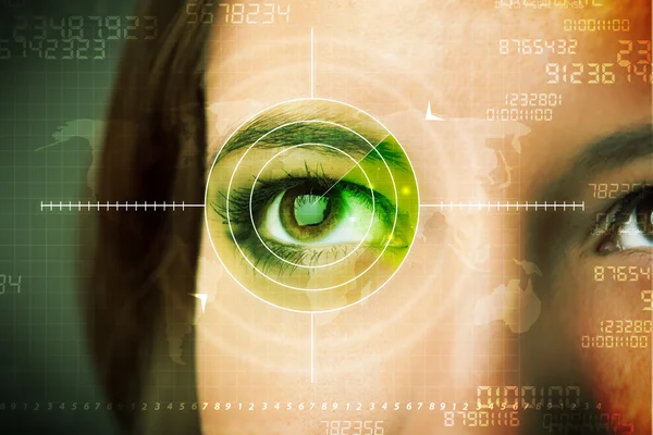 Cyber woman with modern military target eye — Stock Photo, Image