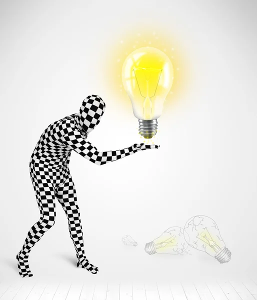 Man in full body with glowing light bulb — Stock Photo, Image