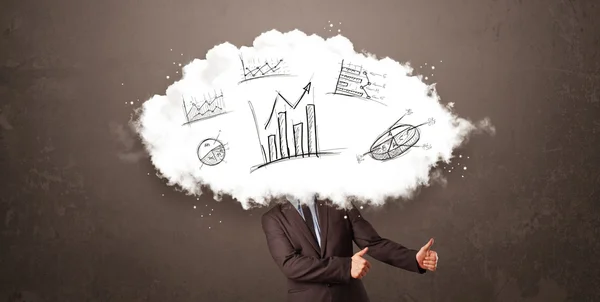 Elegante hombre de negocios cabeza de nube con gráficos dibujados a mano —  Fotos de Stock