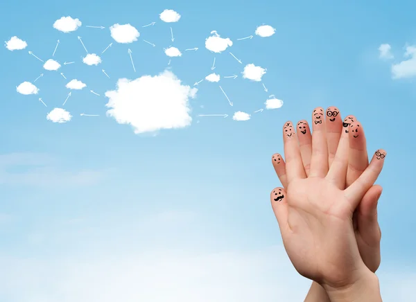 Finger smiley with cloud network system — Stock Photo, Image