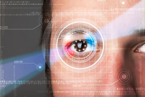 Cyber man with technolgy eye looking — Stock Photo, Image