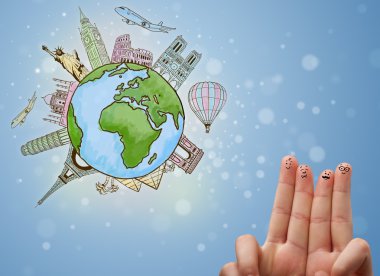 Dünyanın ünlü simge ile neşeli parmak suratlar