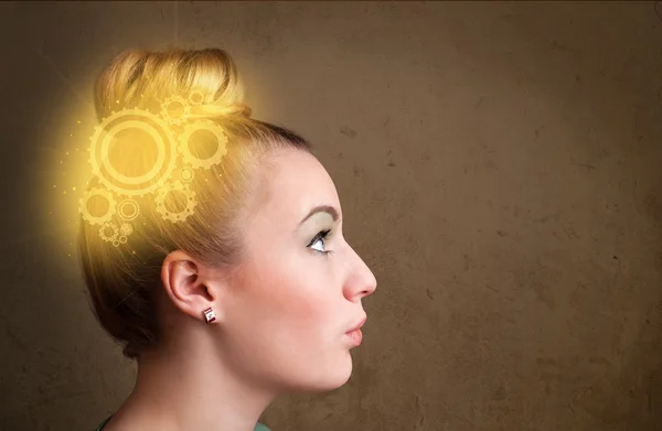 Menina inteligente pensando com uma máquina cabeça ilustração — Fotografia de Stock