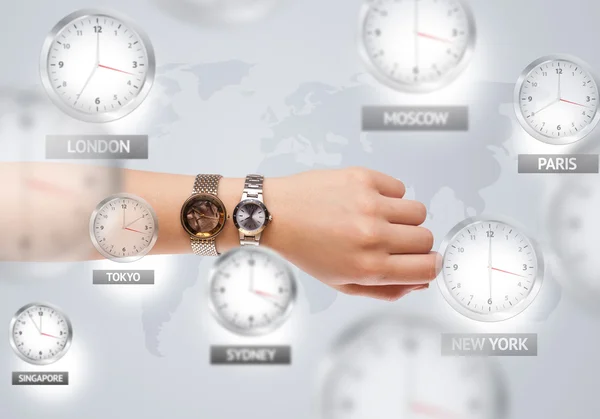 Clocks and time zones over the world concept — Stock Photo, Image