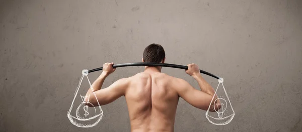 Skinny guy trying to get balanced — Stock Photo, Image