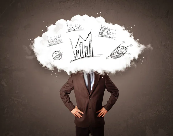 Elegant business man cloud head with hand drawn graphs — Stock Photo, Image